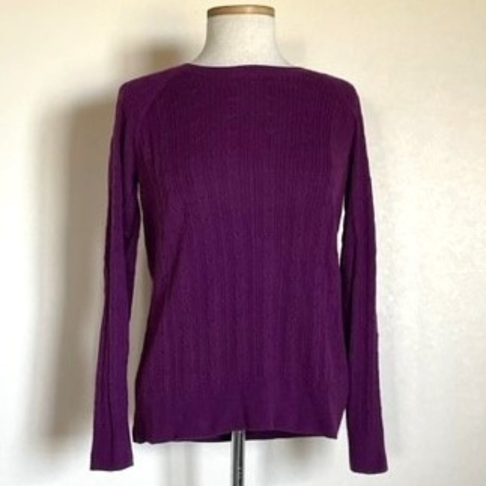 Womans Sonoma Life+Style Raglan Plum Cable Sweater sz Petite PM